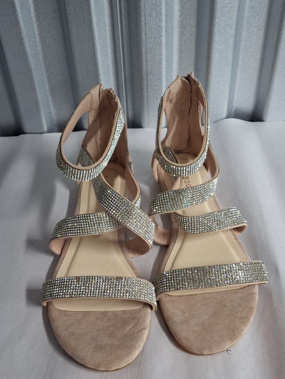 BAMBOO Nude Rhinestone Strappy Women's Sandals